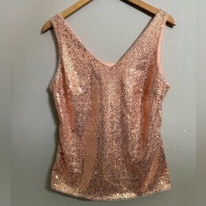 Grace Karin Pink Sequin V Neck Side Zip Tank Top Womens Size Medium